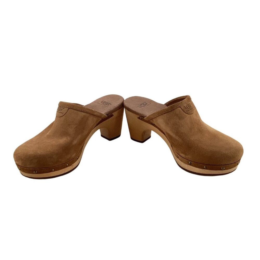 UGG JUDI CHESTNUT SUEDE / WOOL 2.75" CLOG PLATFORM HEELS SIZE US 6 WOMEN - Picture 7 of 8